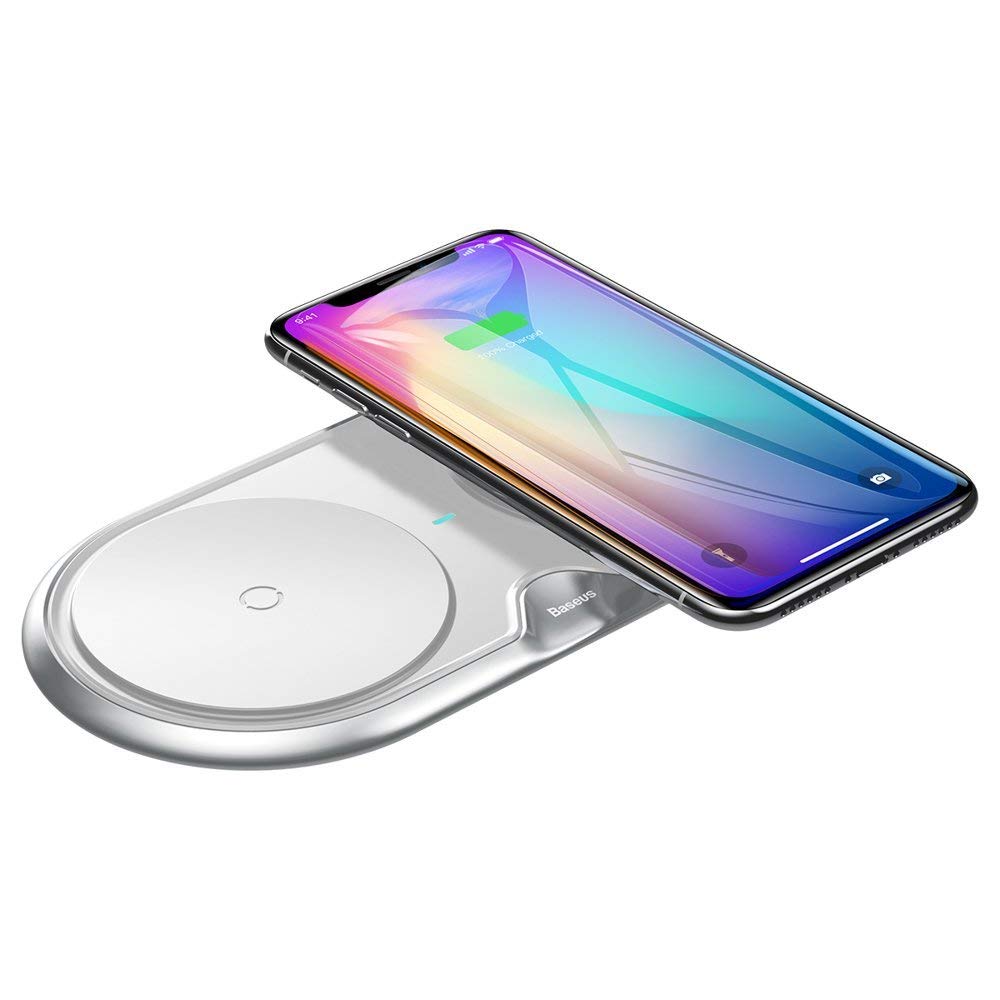 Сетевая зарядка Baseus Dual Wireless Charger (Zinc alloy) White