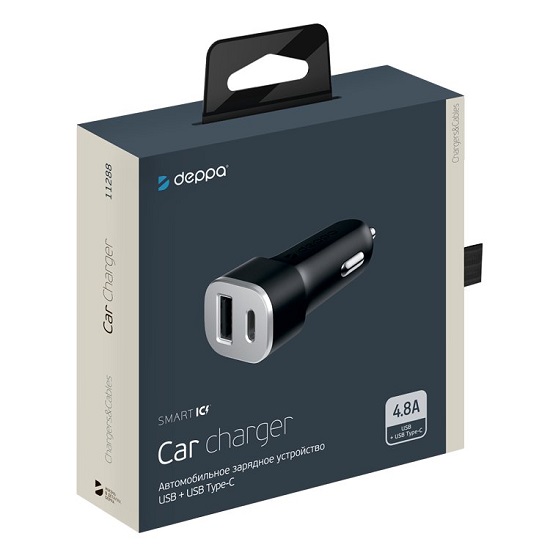 Автомобильное зарядное устройство Deppa Car charger 4.8А USB + USB Type-C (11288)