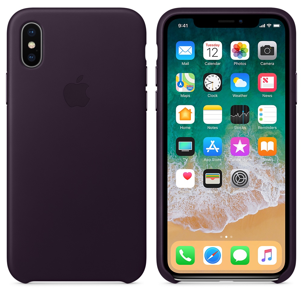 Кожаный чехол Apple iPhone X Leather Case - Dark Aubergine (MQTG2ZM/A) для iPhone X