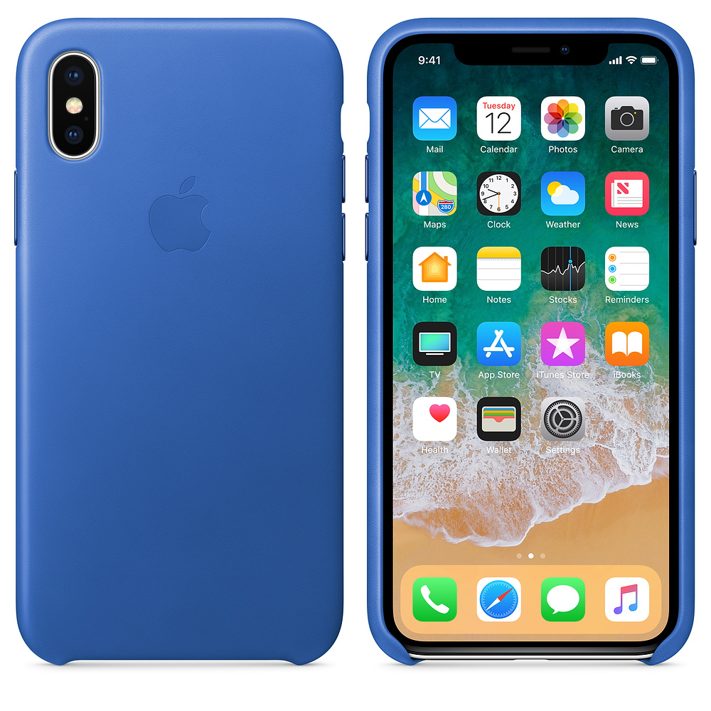 Кожаный чехол Apple iPhone X Leather Case - Electric Blue (MRGG2ZM/A)