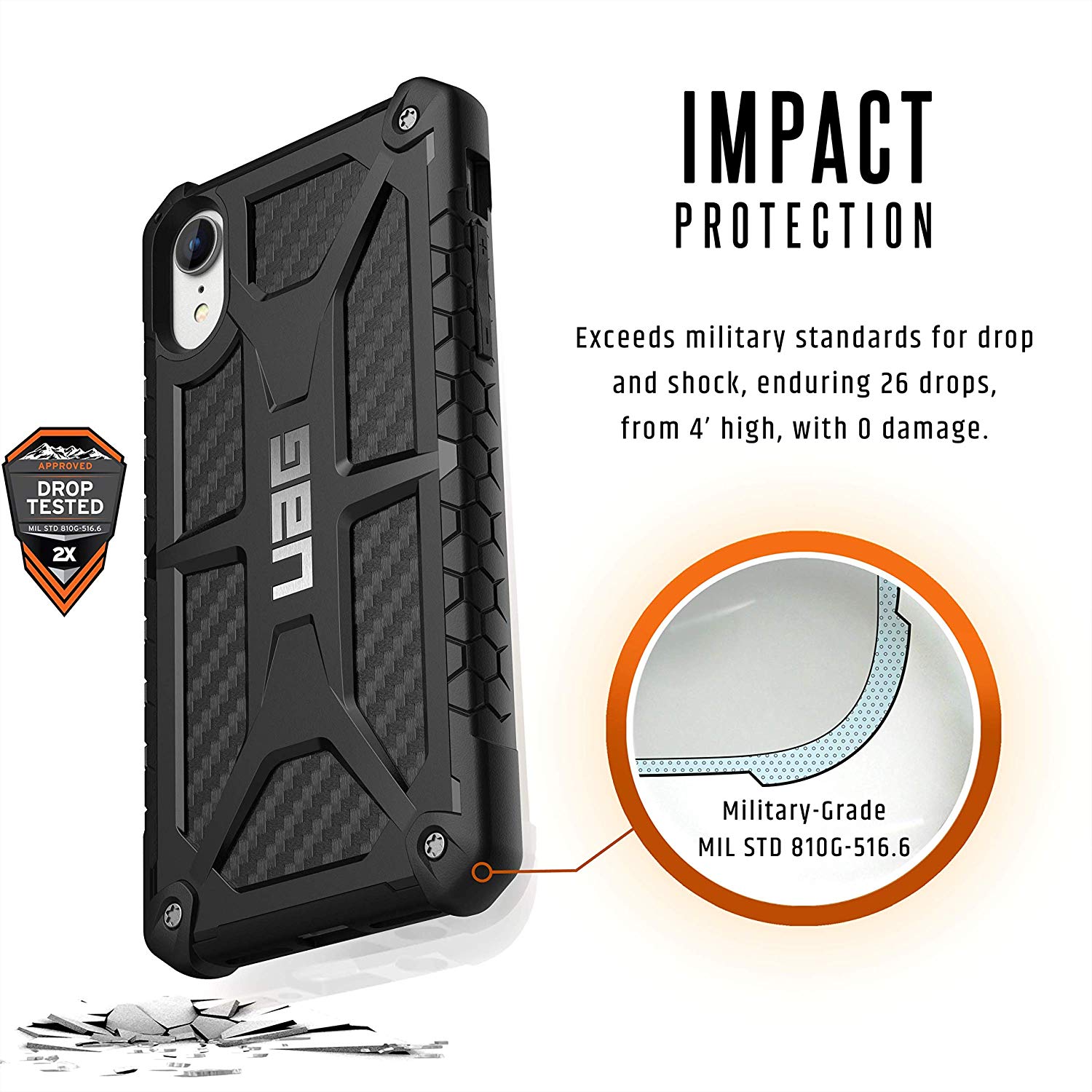 Противоударный защитный чехол UAG Monarch Carbon Fiber для iPhone XR