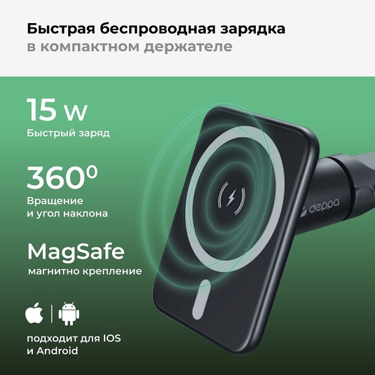 Автомобильное беспроводное Qi зарядное устройство Deppa Mage Safe Sky (55202)