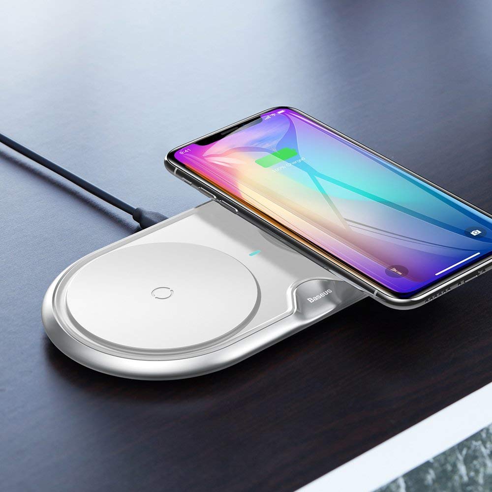 Сетевая зарядка Baseus Dual Wireless Charger (Zinc alloy) White