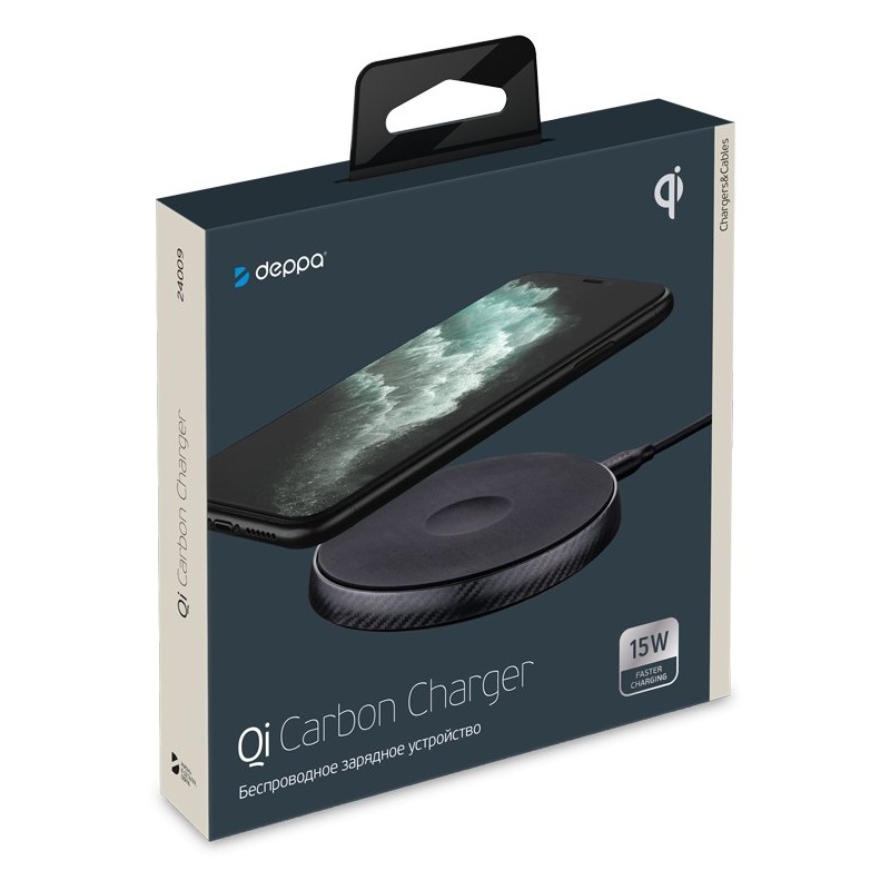 Беспроводное зарядное устройство Deppa Qi Carbon Charger, 15W (24009)