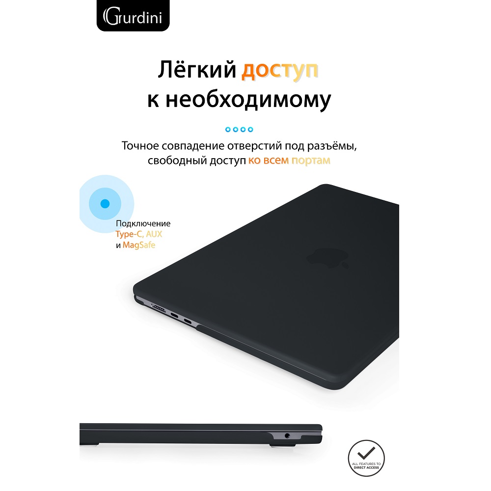 Чехол-накладка Gurdini HardShell Case Matte Black для Apple MacBook Air 13.6 2022