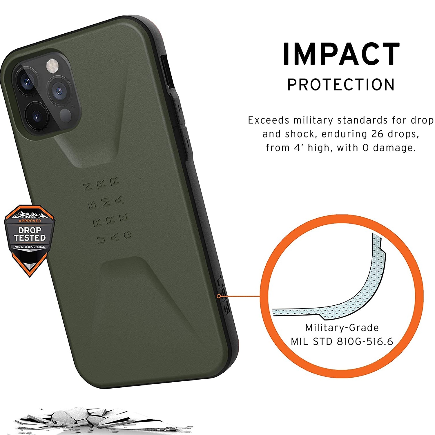 Противоударный защитный чехол UAG Civilian Olive Drab для iPhone 12/12 Pro