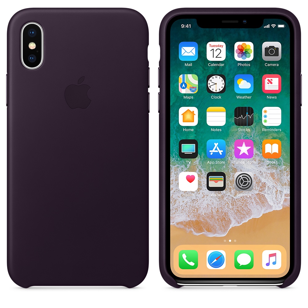 Кожаный чехол Apple iPhone X Leather Case - Dark Aubergine (MQTG2ZM/A) для iPhone X