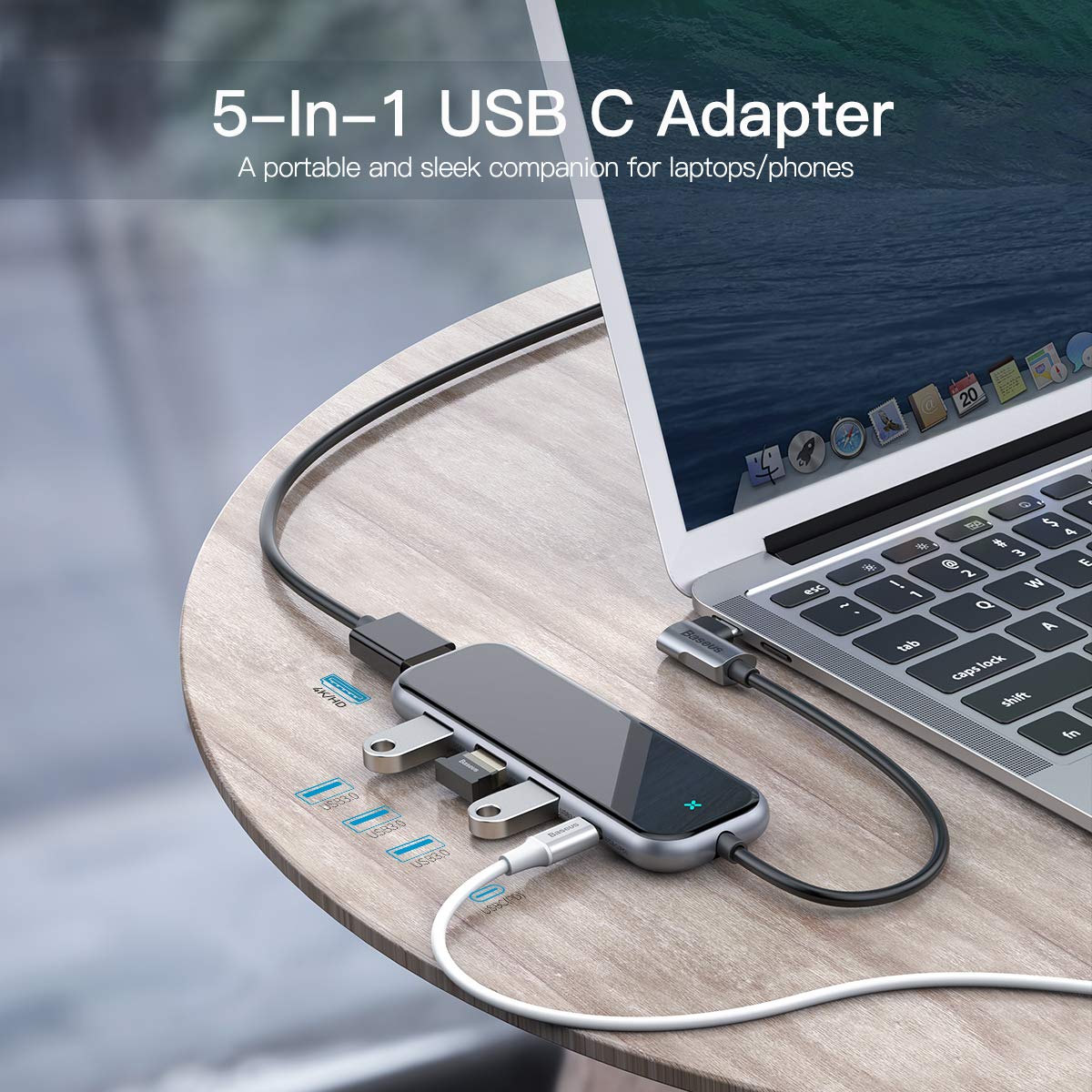 USB-концентратор Baseus Multi-functional HUB Type-C to USB3.0x3/ HDMI/ Type-C (CAHUB-BZ0G) для Macbook