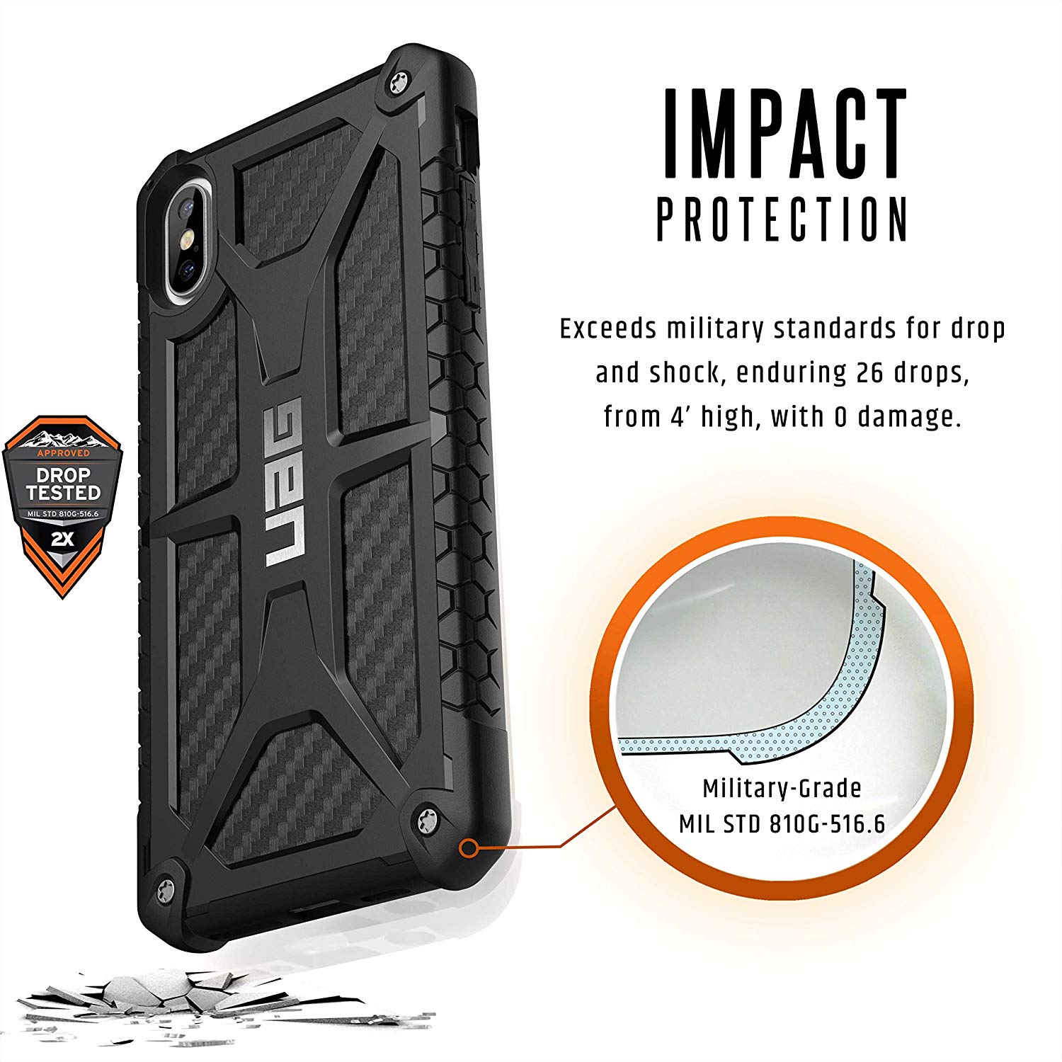 Противоударный защитный чехол UAG Monarch Carbon Fiber для iPhone Xs Max