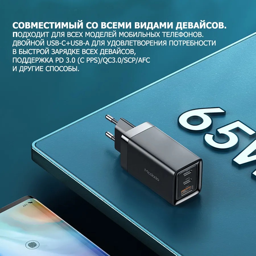 Сетевое зарядное устройство Mcdodo 65W Gan mini fast charger CH-7921 Black