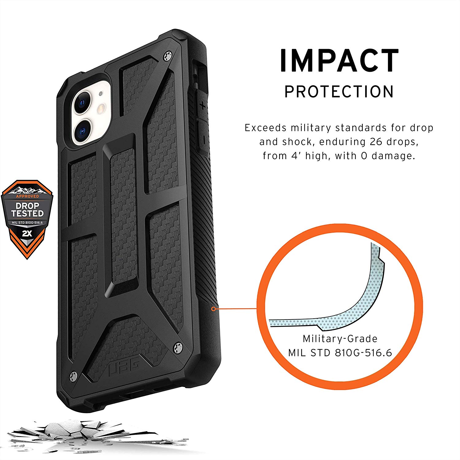 Противоударный защитный чехол UAG Monarch Carbon Fiber для iPhone 11