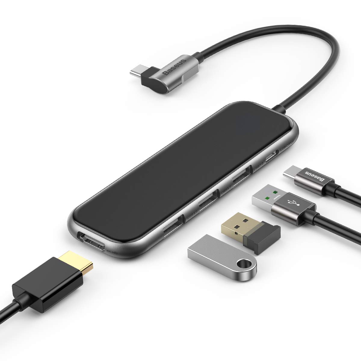 USB-концентратор Baseus Multi-functional HUB Type-C to USB3.0x3/ HDMI/ Type-C (CAHUB-BZ0G) для Macbook