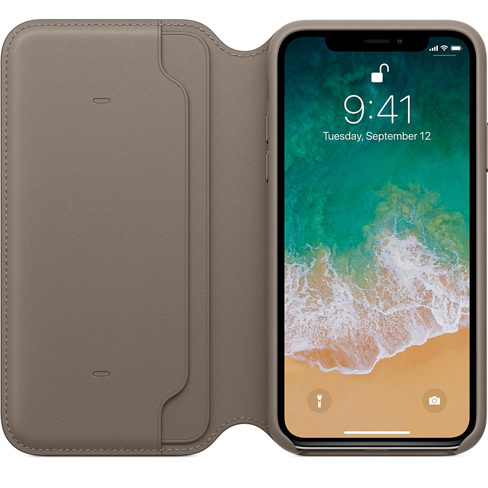 Кожаный чехол-книжка Apple iPhone X Leather Folio - Taupe (MQRY2ZM/A) для iPhone X