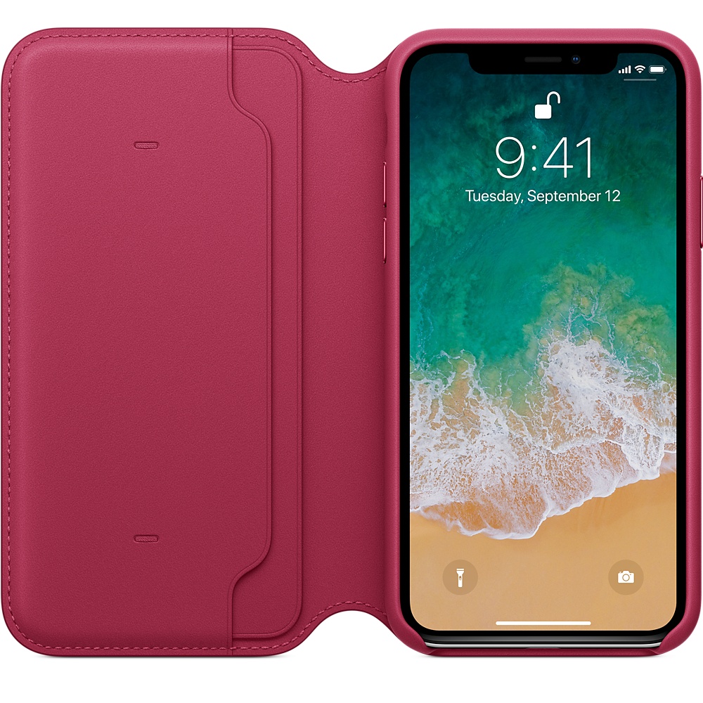 Кожаный чехол-книжка Apple iPhone X Leather Folio - Berry (MQRX2ZM/A) для iPhone X