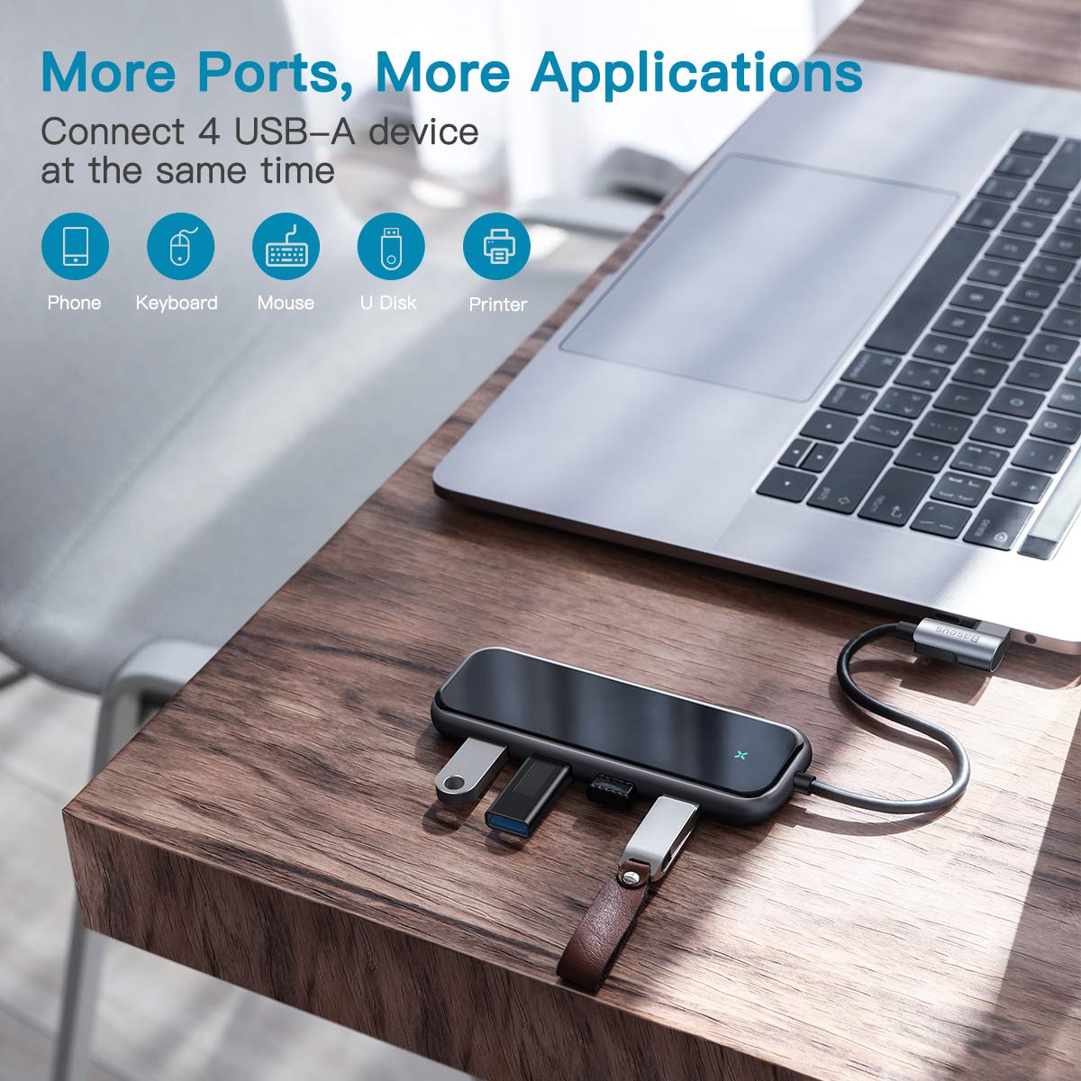 USB-концентратор Baseus Multi-functional HUB Type-C to USB3.0x4/ Type-C (CAHUB-EZ0G) для Macbook