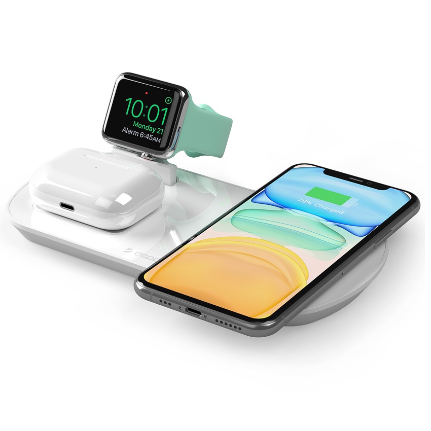 Беспроводное зарядное устройство Deppa 3 в 1 (D-24010) для Apple iPhone/Watch/Airpods /17.5W/ White