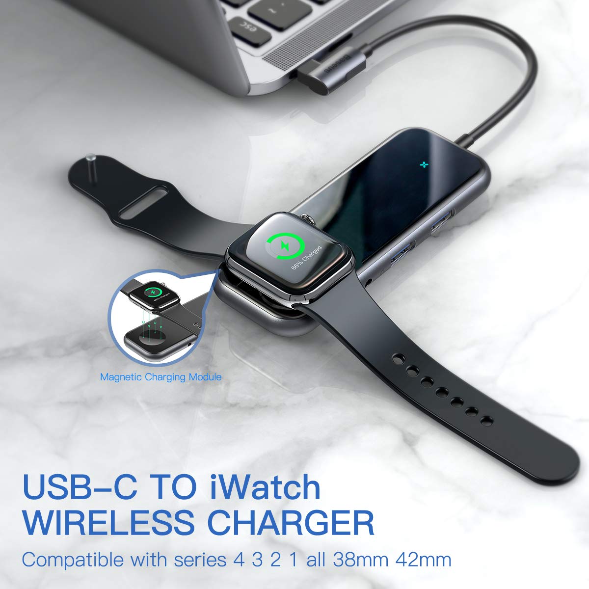 USB-концентратор Baseus Mirror Series Multifunctional HUB (CAHUB-AZ0G) с зарядным устройством для Apple Watch для Macbook