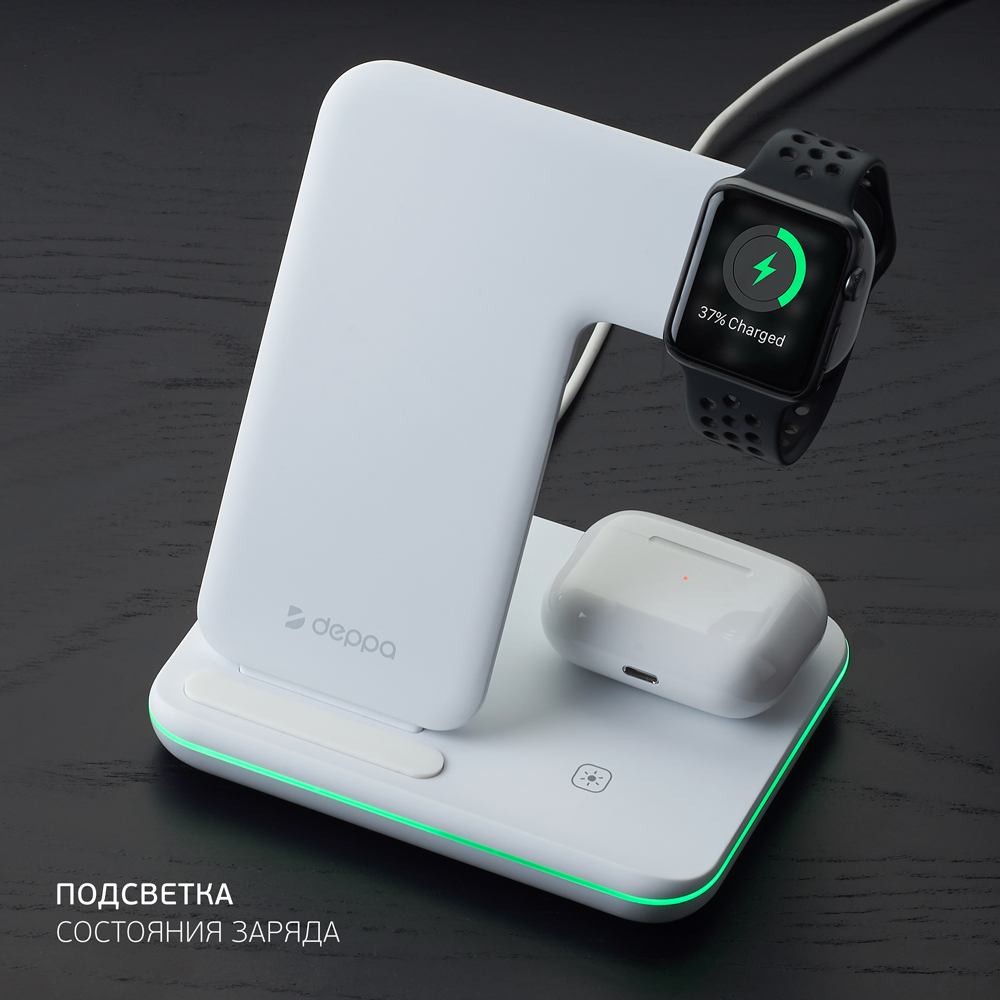 Беспроводное зарядное устройство Deppa Charging Stand Neo 3 в 1 (24017) для Apple iPhone/ Watch/AirPods/ 20W/ White